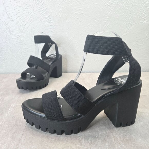Madden NYC Platform Sandal Black Stretchy Y2K Open Toe Strappy Chunky Lug Sz 11 - Picture 1 of 10